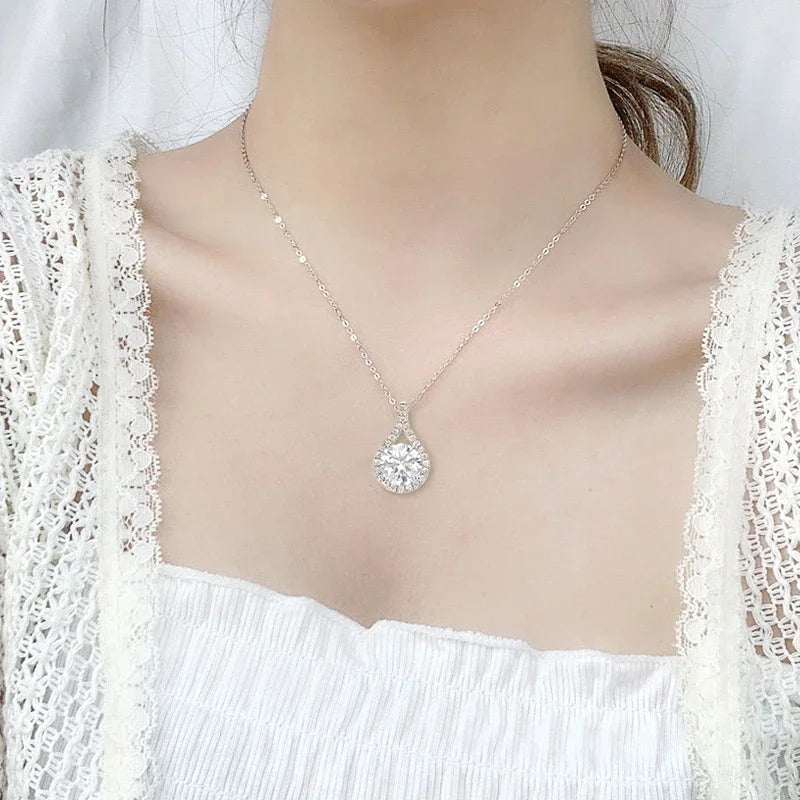 1-5ct Real Moissanite Necklace for Women Sparkling S925 Sterling Silver Jewelry Water Drop Pendant Girls Birthday Gift