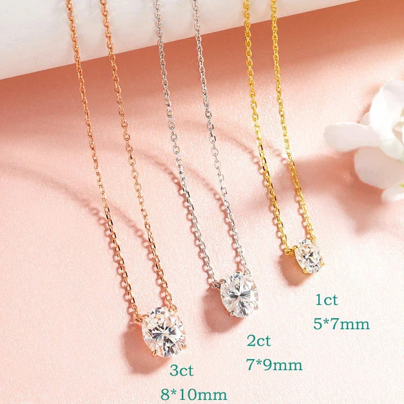 1CT 2CT 3CT Oval Cut Moissanite Necklaces for Women Jewelry 100% Real Silver Chain 925 Pandant Lab Diamond Birthday Gift