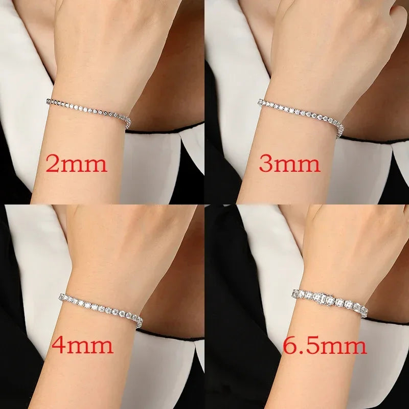 Dazzling 2-6.5mm Moissanite Tennis Bracelet for Her | Platinum-Plated 925 Sterling Silver | The Perfect Wedding, Anniversary.
