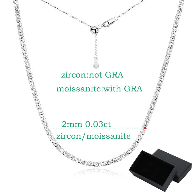 "Brilliant Cut 2mm Moissanite Tennis Necklace | Solid 925 Sterling Silver | Adjustable Choker for Women"