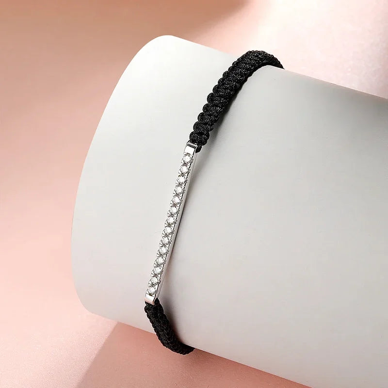 2/3mm Braided-rope Full Moissanite Bracelets for Women Men Adjustable Jewelry 100% 925 Sterling Silver Plated 18k Chain