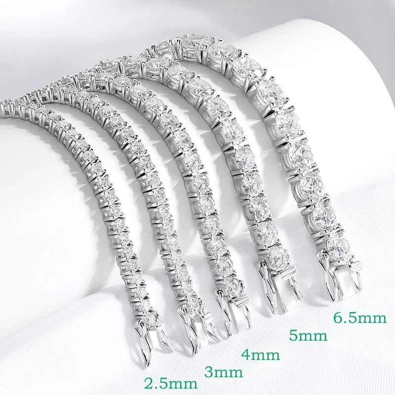 Dazzling 2-6.5mm Moissanite Tennis Bracelet for Her | Platinum-Plated 925 Sterling Silver | The Perfect Wedding, Anniversary.