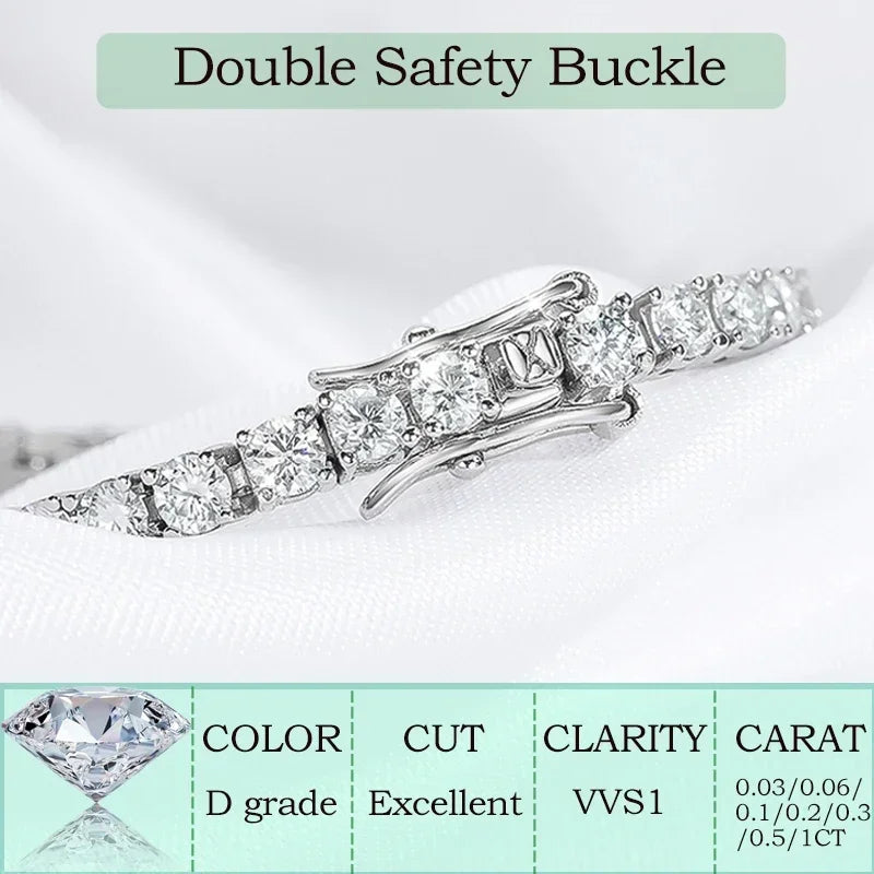 Dazzling 2-6.5mm Moissanite Tennis Bracelet for Her | Platinum-Plated 925 Sterling Silver | The Perfect Wedding, Anniversary.