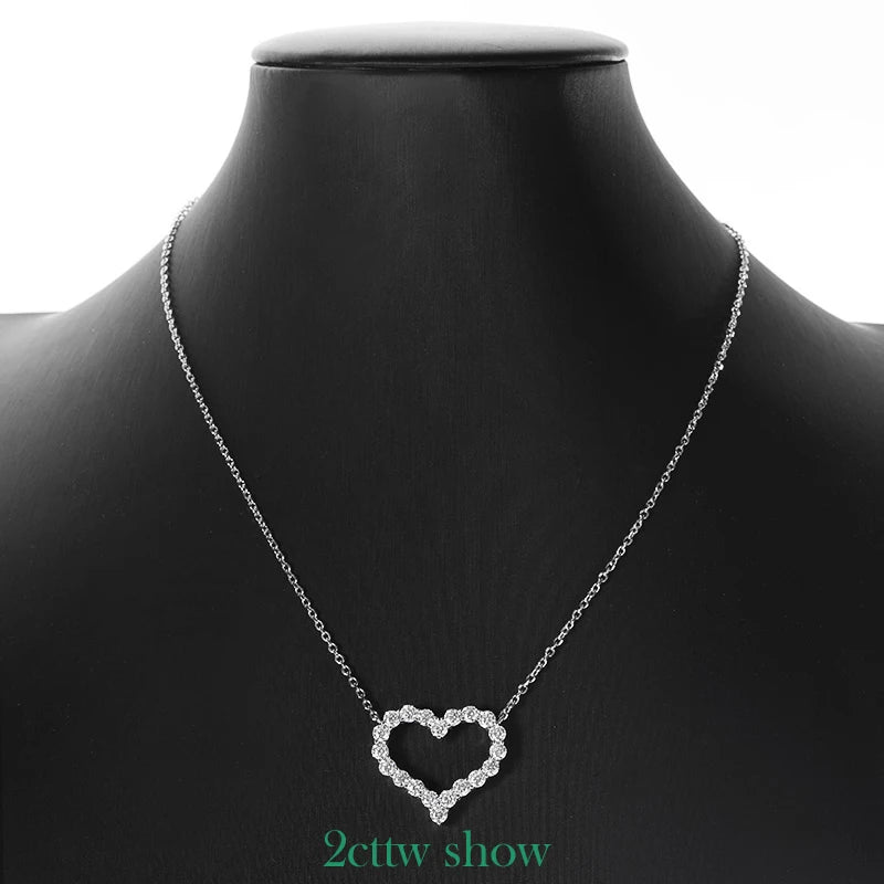 2CT Pass Tested Moissanite Heart Necklace for Women S925 Silver Plated Platinum Simulated Diamonds Pendant Birthday Gift