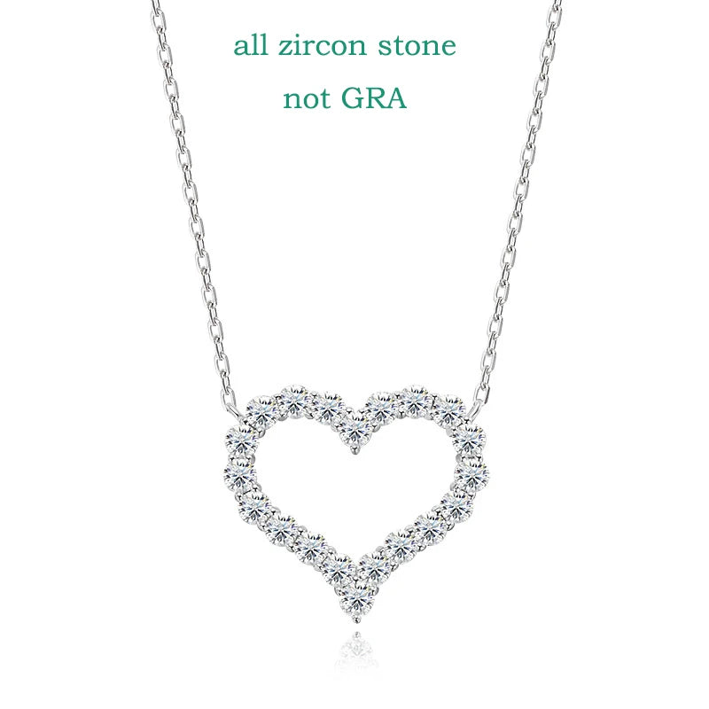 2CT Pass Tested Moissanite Heart Necklace for Women S925 Silver Plated Platinum Simulated Diamonds Pendant Birthday Gift