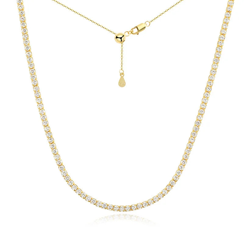 "Brilliant Cut 2mm Moissanite Tennis Necklace | Solid 925 Sterling Silver | Adjustable Choker for Women"