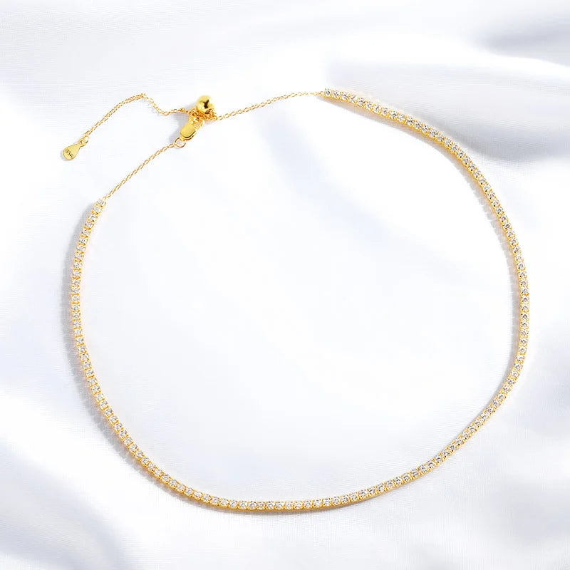 "Brilliant Cut 2mm Moissanite Tennis Necklace | Solid 925 Sterling Silver | Adjustable Choker for Women"