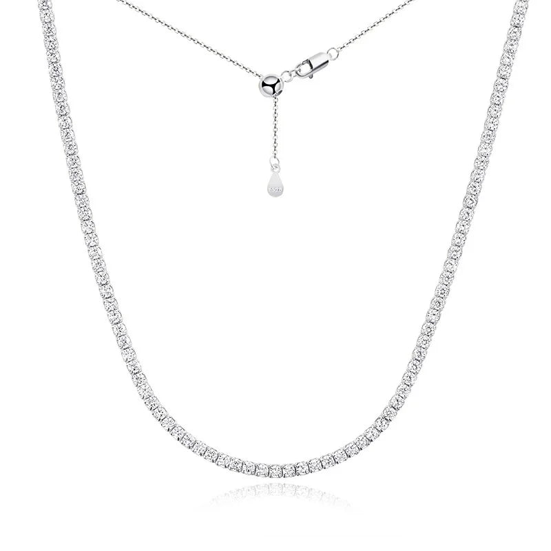 "Brilliant Cut 2mm Moissanite Tennis Necklace | Solid 925 Sterling Silver | Adjustable Choker for Women"