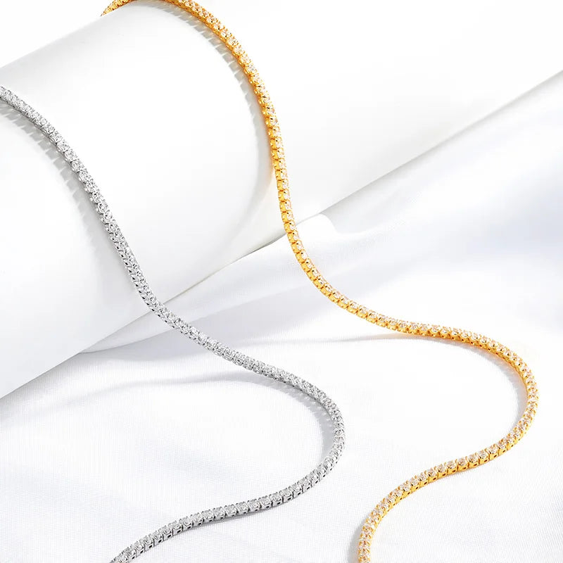 "Brilliant Cut 2mm Moissanite Tennis Necklace | Solid 925 Sterling Silver | Adjustable Choker for Women"