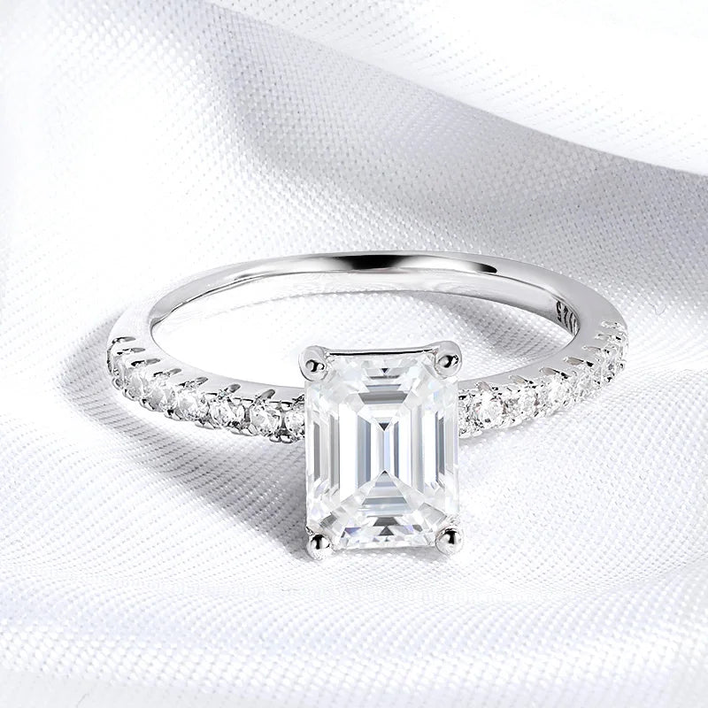 1CT 2CT Emerald/radiant Cut Moissanite Ring for Women Engagement Wedding Bride Sterling Silver 925 Jewelry GRA Certified