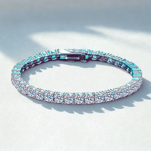 Dazzling 2-6.5mm Moissanite Tennis Bracelet for Her | Platinum-Plated 925 Sterling Silver | The Perfect Wedding, Anniversary.
