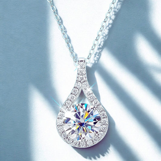1-5ct Real Moissanite Necklace for Women Sparkling S925 Sterling Silver Jewelry Water Drop Pendant Girls Birthday Gift