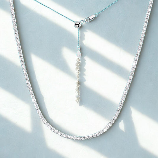 "Brilliant Cut 2mm Moissanite Tennis Necklace | Solid 925 Sterling Silver | Adjustable Choker for Women"
