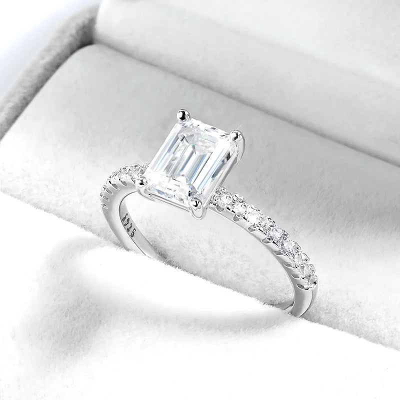 1CT 2CT Emerald/radiant Cut Moissanite Ring for Women Engagement Wedding Bride Sterling Silver 925 Jewelry GRA Certified