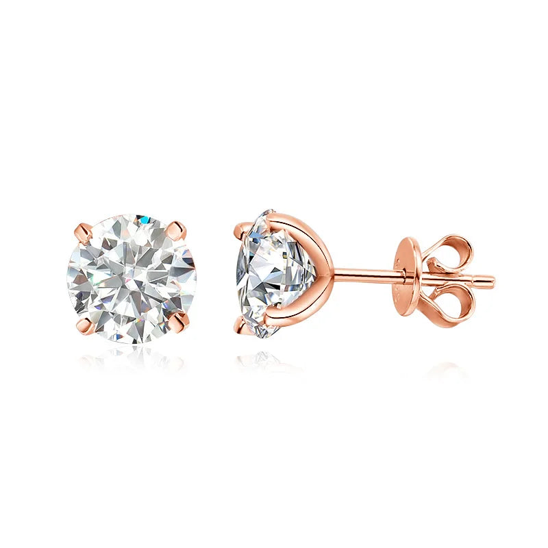 0.2-3CT Rose Gold Color Moissanite Stud Earrings for Women Sparkling Classic Wedding Lab Diamond Earring Pure 925 Silver