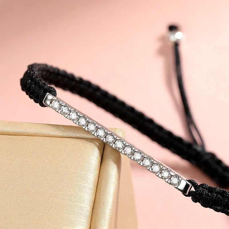 2/3mm Braided-rope Full Moissanite Bracelets for Women Men Adjustable Jewelry 100% 925 Sterling Silver Plated 18k Chain