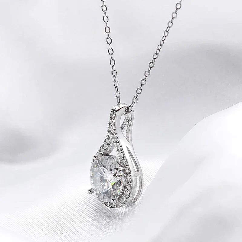 1-5ct Real Moissanite Necklace for Women Sparkling S925 Sterling Silver Jewelry Water Drop Pendant Girls Birthday Gift