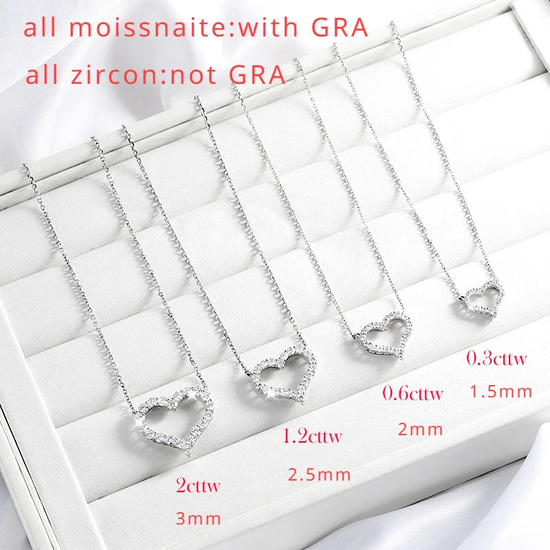 2CT Pass Tested Moissanite Heart Necklace for Women S925 Silver Plated Platinum Simulated Diamonds Pendant Birthday Gift
