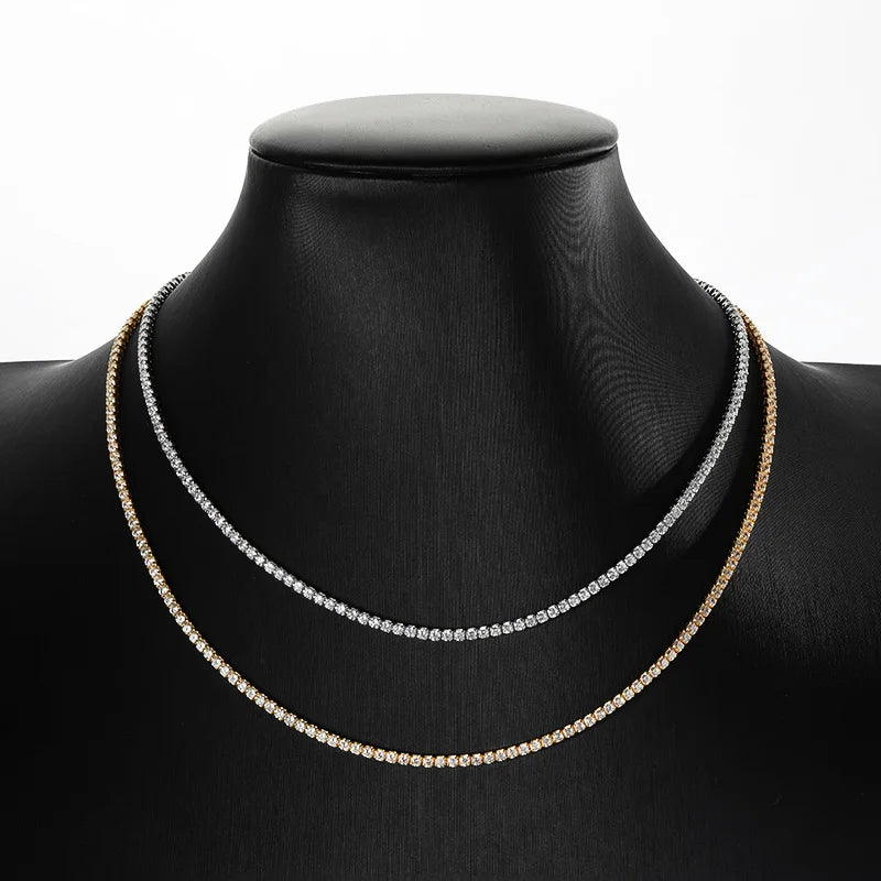 "Brilliant Cut 2mm Moissanite Tennis Necklace | Solid 925 Sterling Silver | Adjustable Choker for Women"