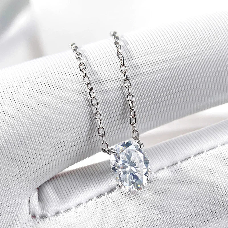 1CT 2CT 3CT Oval Cut Moissanite Necklaces for Women Jewelry 100% Real Silver Chain 925 Pandant Lab Diamond Birthday Gift