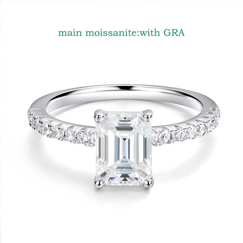 1CT 2CT Emerald/radiant Cut Moissanite Ring for Women Engagement Wedding Bride Sterling Silver 925 Jewelry GRA Certified