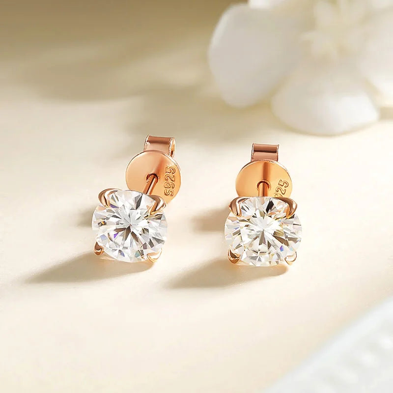0.2-3CT Rose Gold Color Moissanite Stud Earrings for Women Sparkling Classic Wedding Lab Diamond Earring Pure 925 Silver