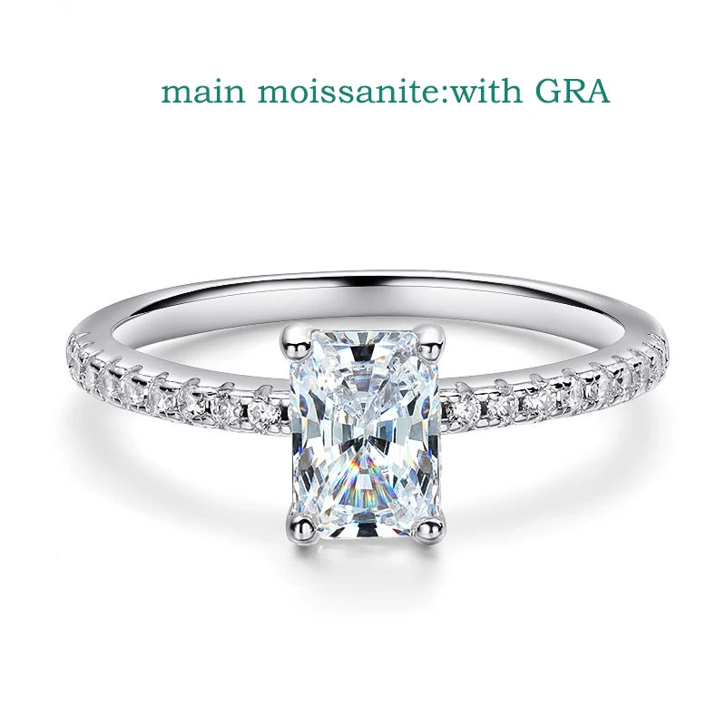 1CT 2CT Emerald/radiant Cut Moissanite Ring for Women Engagement Wedding Bride Sterling Silver 925 Jewelry GRA Certified
