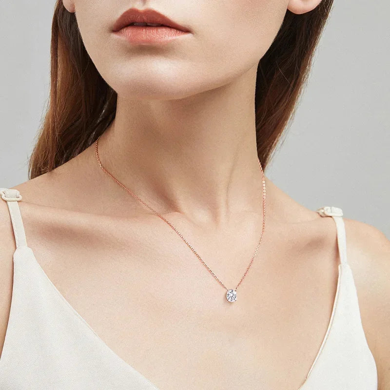 1CT 2CT 3CT Oval Cut Moissanite Necklaces for Women Jewelry 100% Real Silver Chain 925 Pandant Lab Diamond Birthday Gift