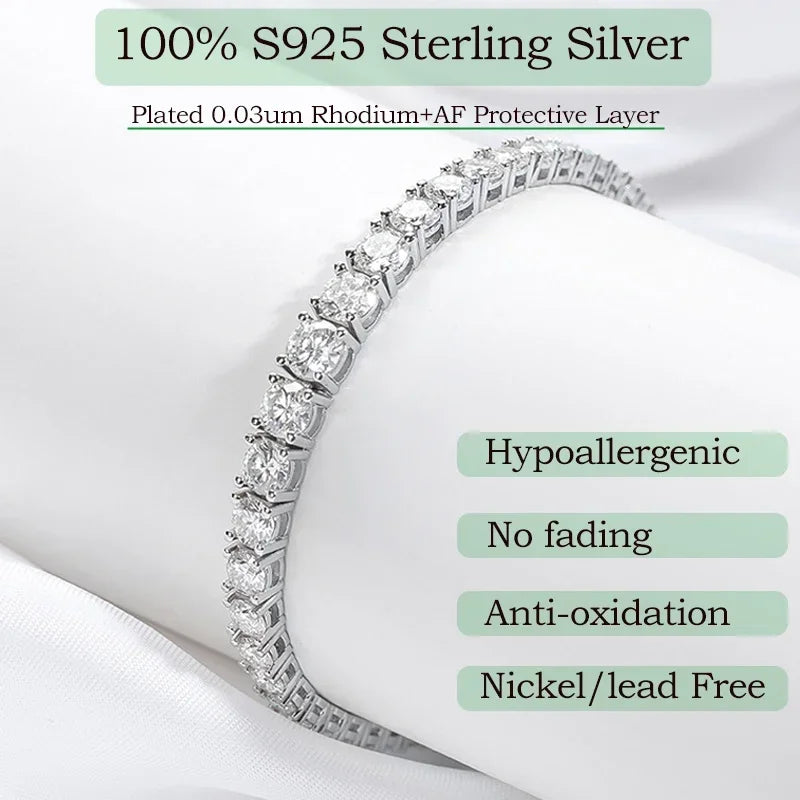 Dazzling 2-6.5mm Moissanite Tennis Bracelet for Her | Platinum-Plated 925 Sterling Silver | The Perfect Wedding, Anniversary.