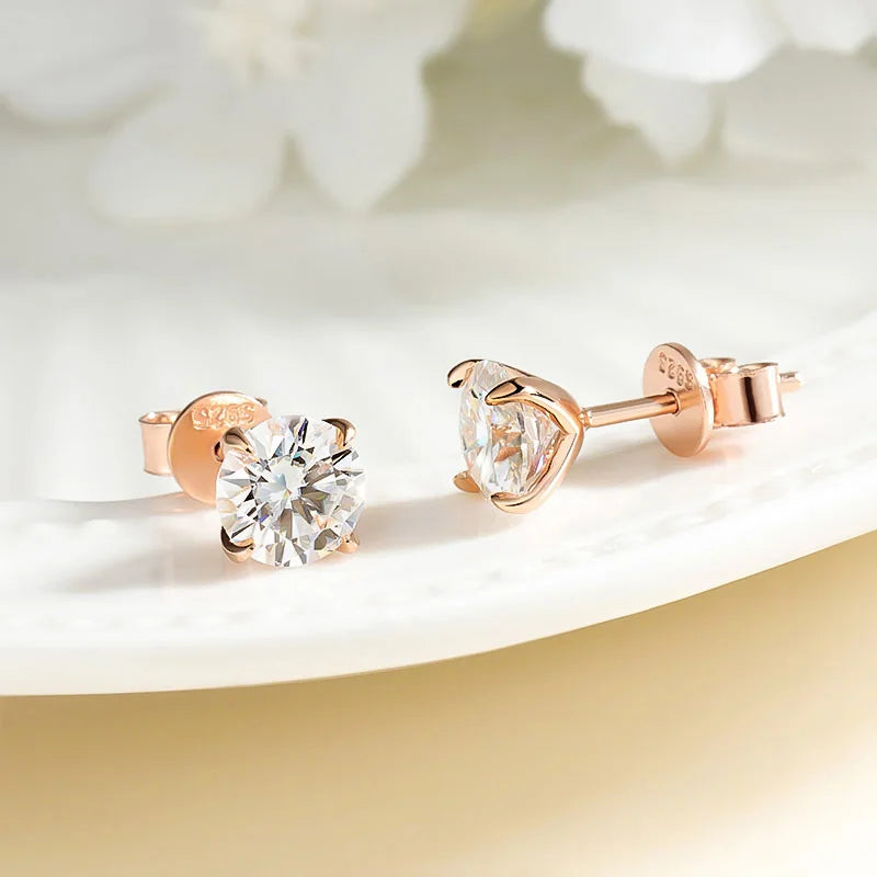 0.2-3CT Rose Gold Color Moissanite Stud Earrings for Women Sparkling Classic Wedding Lab Diamond Earring Pure 925 Silver