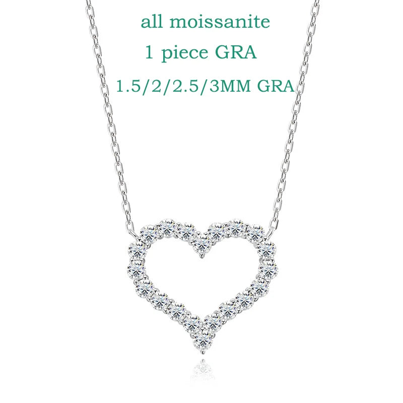 2CT Pass Tested Moissanite Heart Necklace for Women S925 Silver Plated Platinum Simulated Diamonds Pendant Birthday Gift