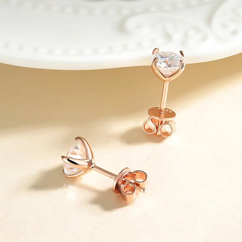 0.2-3CT Rose Gold Color Moissanite Stud Earrings for Women Sparkling Classic Wedding Lab Diamond Earring Pure 925 Silver