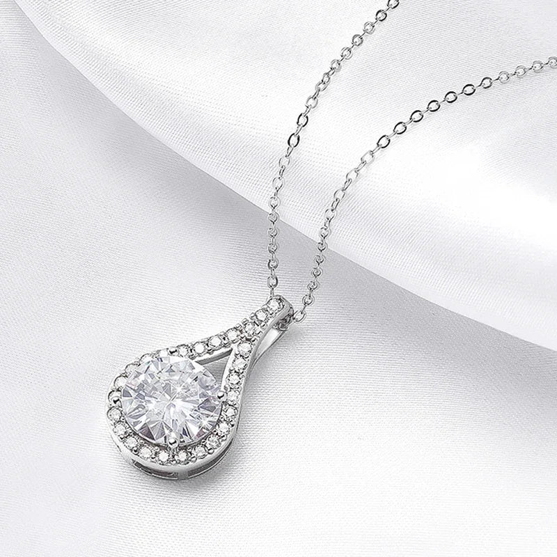 1-5ct Real Moissanite Necklace for Women Sparkling S925 Sterling Silver Jewelry Water Drop Pendant Girls Birthday Gift
