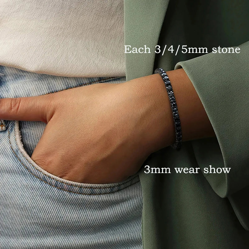3/4/5MM Black Moissanite Tennis Bracelet for Women Hip Hop Full Diamond Men's Bracelet 100% 925 Sterling Silver Wholesale