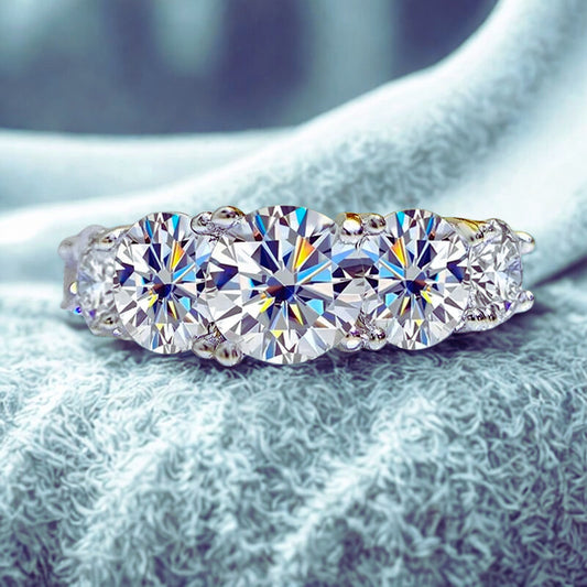 18k Plated 3.6CT All Moissanite Rings for Women 5 Stones Sparkling Diamond Wedding Band S925 Sterling Silver Jewelry GRA